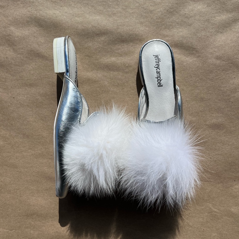 NWOT Jeffery Campbell Genuine Fur Metallic Slides